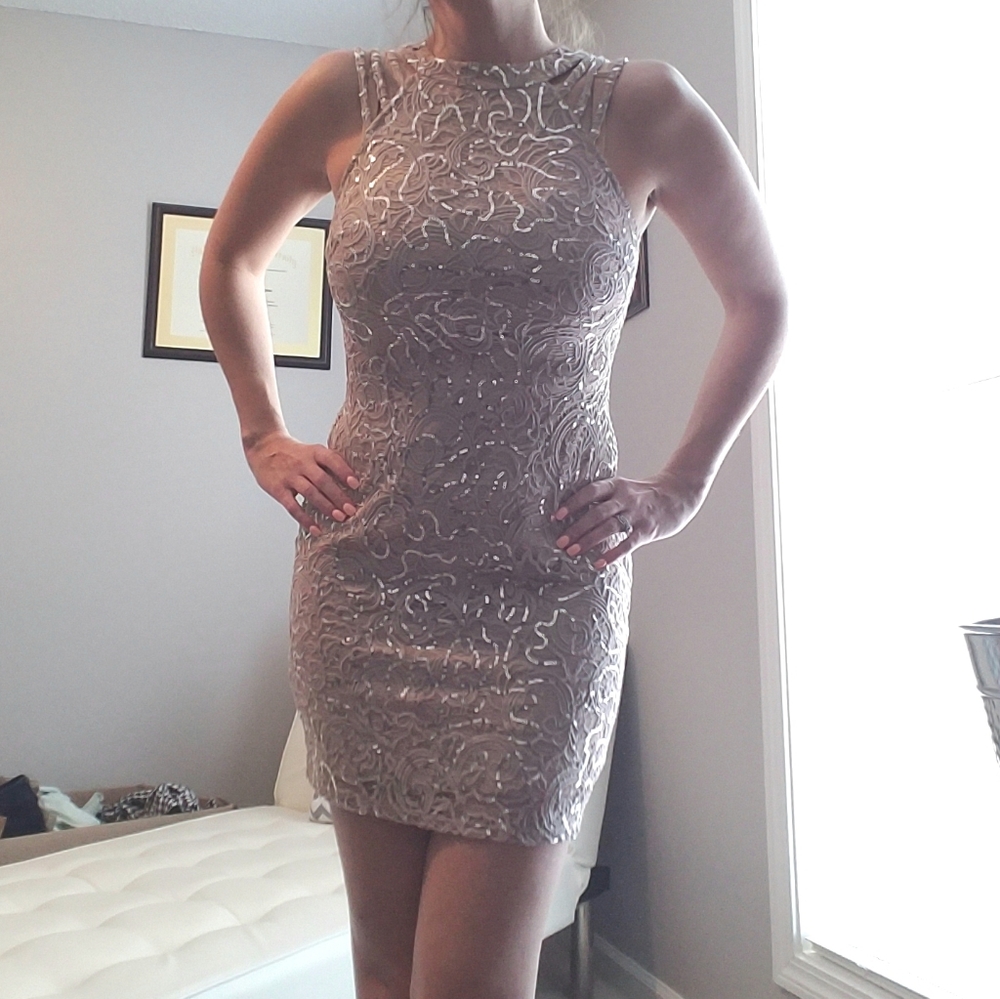 Rose gold / dusty rose Sequin lace Strappy dress